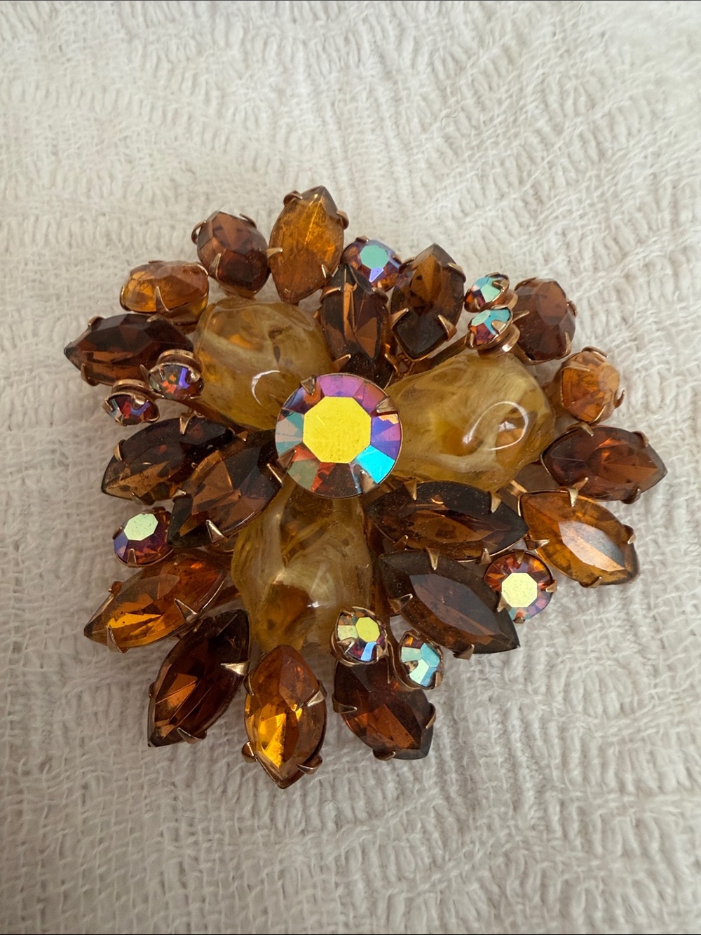Vintage Judy Lee Amber Rhinestone AB Heart Butterfly Brooch Pin - Picture 4 of 5